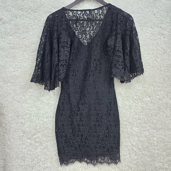 Whimsigoth Lace Mini Dress Black Flare Sleeve Fairycore‎ Goth Womens Small - Picture 10 of 16
